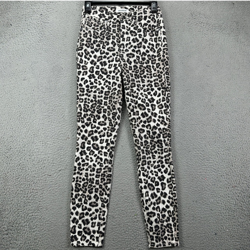 Good American Jeans Womens 2/26 Good Waist Crop White Leopard High Rise EUC